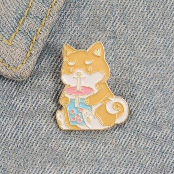 Kawaii Corgi Boba Love Enamel Pin! - Picture 3 of 4